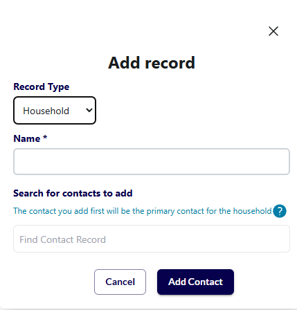 Adding a household record