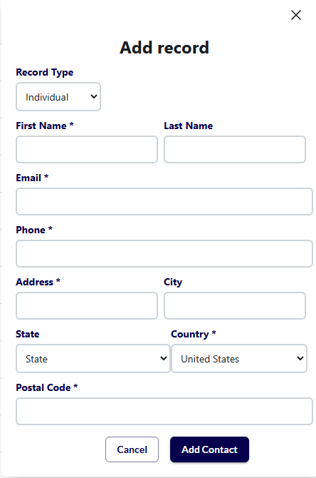 Adding an individual record