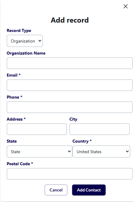 Adding an organizational record