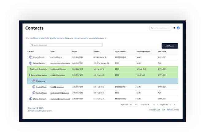 Main Contact Listing